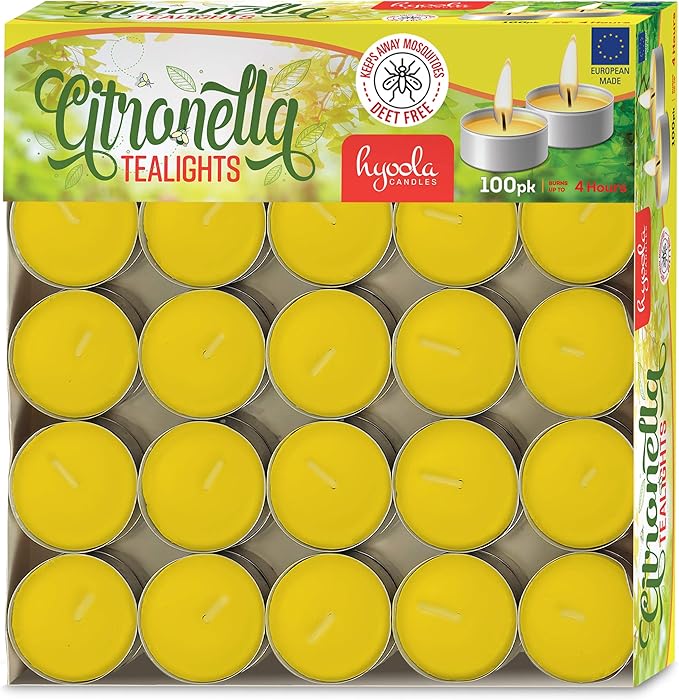 Hyoola Tealight Citronella Candles - Anti Mosquito Candle - 4 Hour Burn - 100 Pack - DEET Free