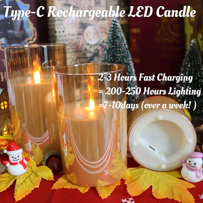 200 Hours Rechargeable Flickering Flameless Candles, Mothers Day Gifts, Rechargeable Battery Glass Pillar Candle with Remote and Timer, Real Wax for Home Living Room Decor, Ideal Gift for Women