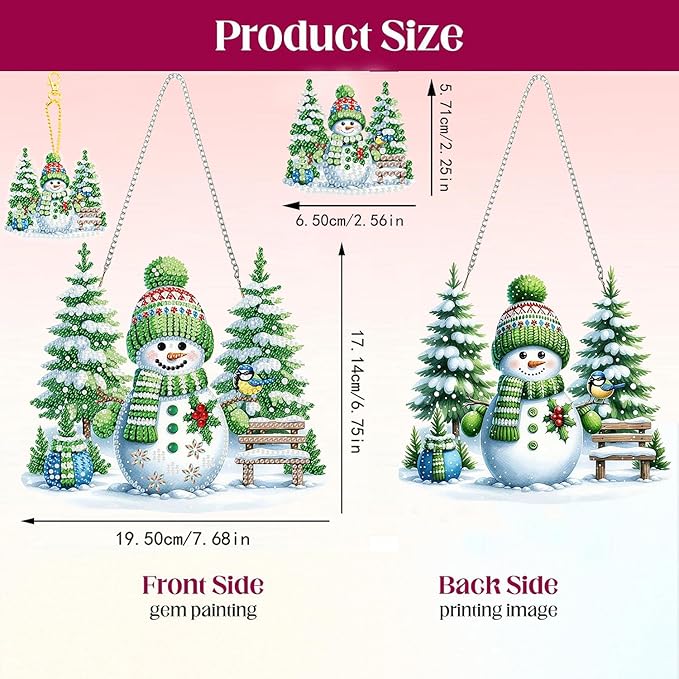 Masendp Christmas Diamond Art Painting Pendant DIY Green Cap and Scarf Snowman 5D Special Shape Crystal Diamond Mosaic Making Process, Christmas Ornaments Window Decoration Gifts