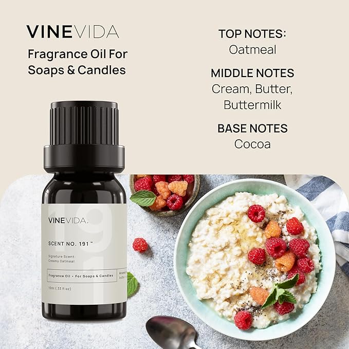 VINEVIDA [10ml] Creamy Oatmeal; Fragrance Oil for Candle Making and Soap Making - Premium Candle Scents for Soy Candles