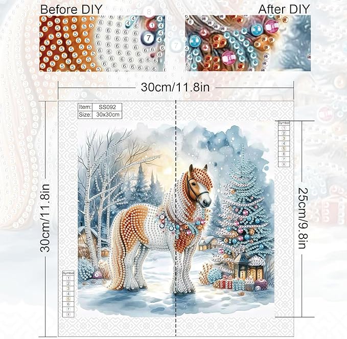 antor Christmas Diamond Painting Kit, 5D Special Shape Diamond Art for Adults, Decorated Horse in Snow Scene DIY Crystal Rhinestones Diamond Painting, Holiday Wall Decor, Winter Home Decoration