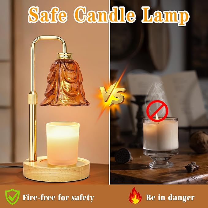XJZJY Candle Warmer Lamp with Timer Dimmer, Adjustable Height Brown Tulip Candle Wax Warmer, Christmas Birthday Gift for Mom Women, House Warming Gifts for New Home Bedroom Decor,Brown