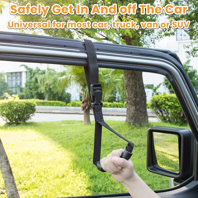 E-cowlboy Auto Cane Grab Aid - Standing Aid, Safety Handle, Mobility Assist Device - Portable, Adjustable, Nylon Grip (Black)