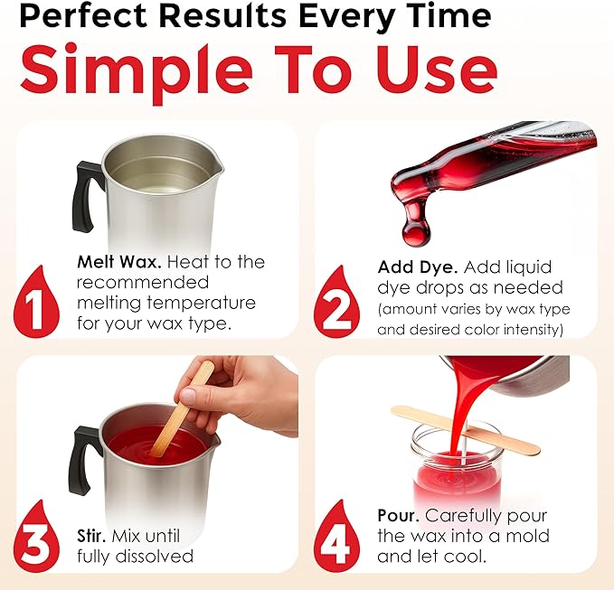 Red Liquid Candle Dye (1 oz) - Made in the USA - Safe and Easy to Use - Pure and Simple Ingredients - Candle Making Supplies for Soy, Paraffin, Palm or Gel Wax - 10 Vibrant Colors to Choose from