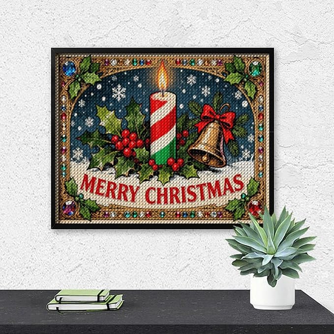 AIVKIEJK Diamond Painting Kits for Adults - Merry Christmas Candle & Holly Accents Painting DIY 5D Full Drill Diamond Dots Paintings with Diamonds Gem Art and Crafts Home Decor 16"x20"