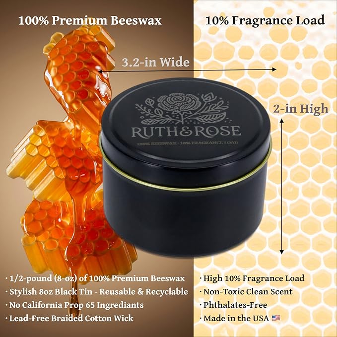 RUTH & ROSE | Desert Sage | 100% Beeswax Scented Candles for Home, 8oz, +65 Hours Burn Time, Aromatherapy Non Toxic Candles, Gift for Women & Men, Made in USA, Perfect for Travel or Gifting