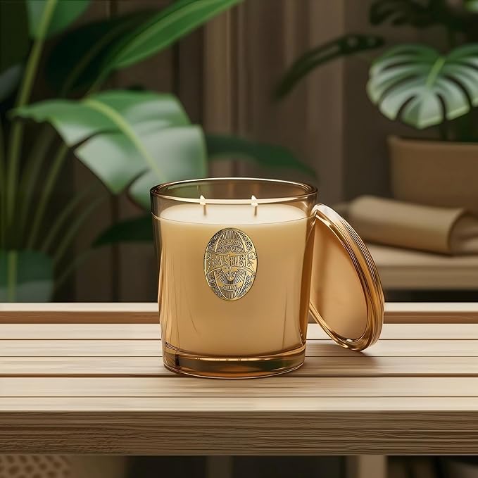 M&SENSE Large Two-Wick Soy Candle | Banana Leaf & Gold | 19.8 oz, 120H Burn Time | Luxury Scented Candle for Relaxation, Gifting, Home Décor | Ideal for Bedroom, Office, Party Ambiance