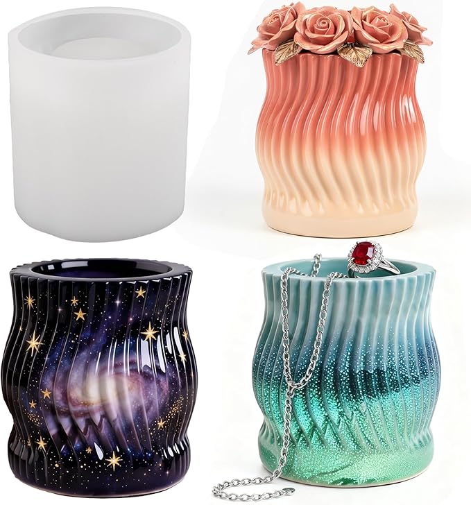 1Pc Handmade Storage Cylinder Resin Mold 3D Plaster Cup Shape Candle Jar Silicone Mold for Epoxy Resin Casting DIY Bottle Jewelry Trinket Container Candle Holder Flower Pot Crafts Home Decor