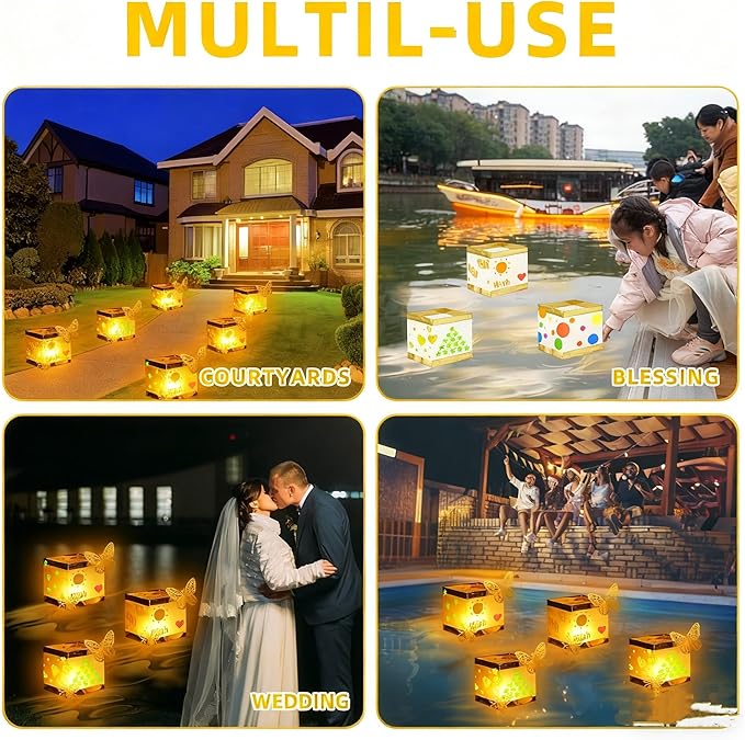 40PCS Gold+White Outdoor Floating Candle Lantern Kit - DIY Tangled Paper Lantern Pattern, Waterproof Wishing Lanterns for Garden, Patio, Hallowee & Christmas,Wedding Pool Decoration