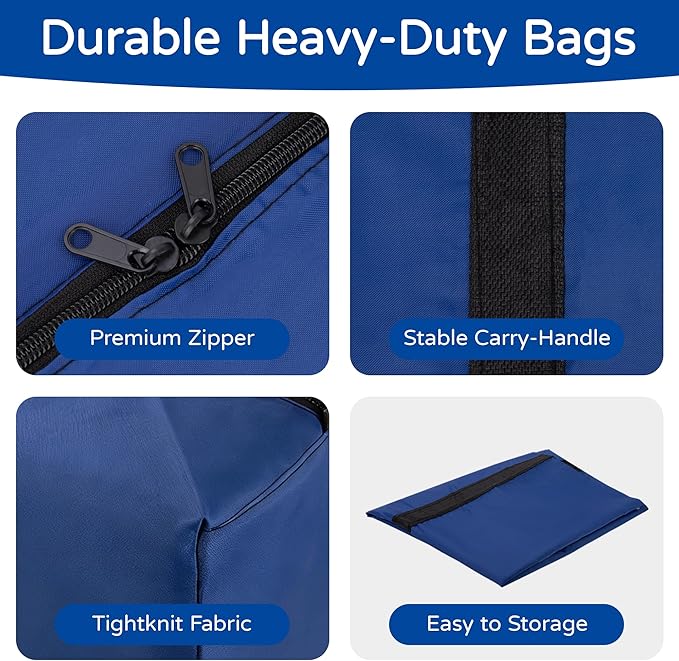 2 Pack 96L Extra Large Moving Bags with Zippers & Carrying Handles for Storage, Packing, Traveling, Camping, Langdry, Big Heavy Duty Moving Totes Bags for Clothes, Supplies and Space Saving Blue