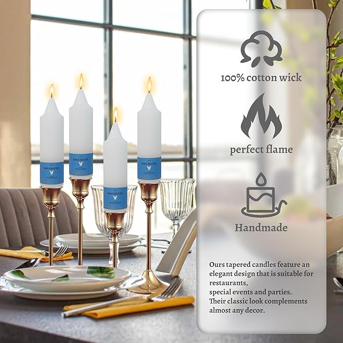 Handmade Unscented White Taper Candles Long Lasting Burn 5inch Short Smokeless Candlesticks Elegant Design for Home Décor Weddings Holiday Seasons Gifts