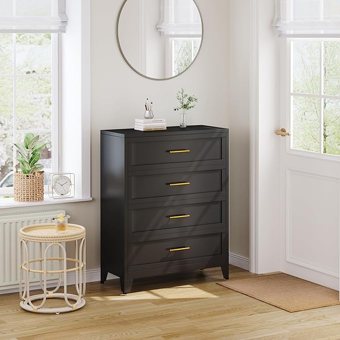 Ckzbx Metal Dresser Tall Black Dresser for Bedroom Chest,43.11" H Drawer Chest, Closet Dressers & Chests of Drawers for Living Room, Hallway (4 Drawers)