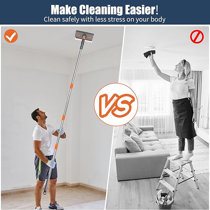 NexaGlow Baseboard Cleaner Tool with Handle | 3-in-1 Adjustable Cleaning Mop with Microfiber Pads & Gloves | 180° Wall Mop Cleaner with 66" Long Handle for Walls, Windows, Floors & Baseboards