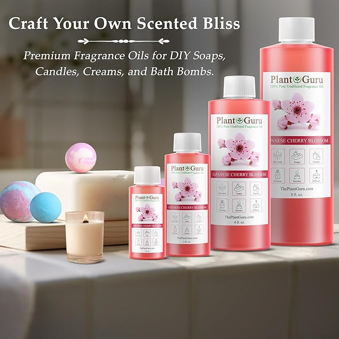 Japanese Cherry Blossom Fragrance Oil 4 fl. oz. Scented Oil for DIY Soap Making, Candles, Bath Bombs, Body Butters. Used in Aromatherapy Diffusers, Burners and Warmers. Add to Lotions and Creams.