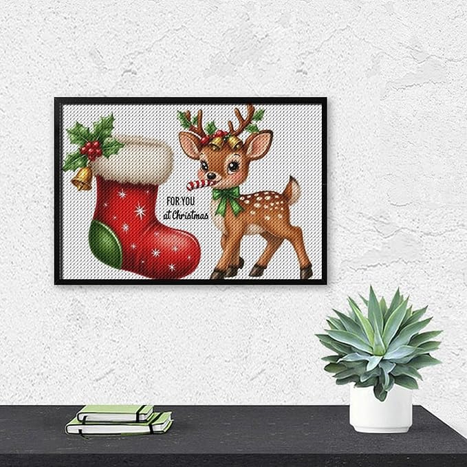 AIVKIEJK Diamond Painting Kits for Adults - Deer Sugar Bell Holiday Christmas Painting DIY 5D Full Drill Diamond Dots Paintings with Diamonds Gem Art and Crafts Home Decor 8"x12"