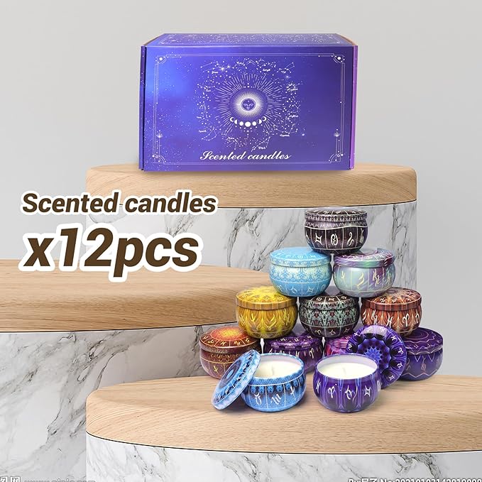 Zodiac Scented Candles Gift Set, 12 Pack Travel Size Soy Wax Aromatherapy Candles with Essential Oils, Astrology Constellation Candle Set for Birthday, Valentine's Day, Relaxation, Home Decor