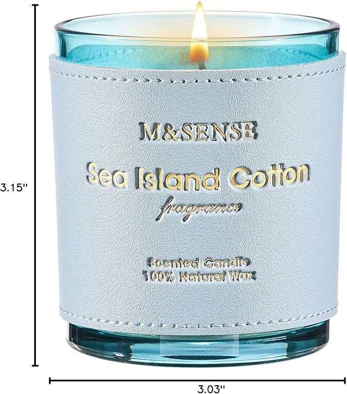 M&SENSE Summer Sea Scented Candles, Vegan Soy Wax, 10oz 42-Hour Non-Toxic Clean Burn, Fresh Linen Cotton Scents for Bathroom, Relaxing Aromatherapy Gifts for Women Men