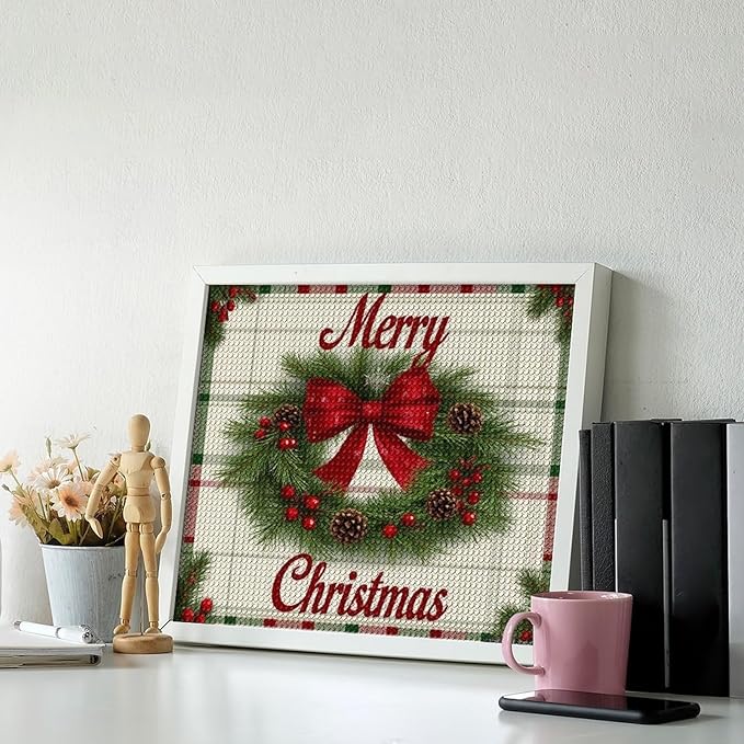 AIVKIEJK Diamond Painting Kits for Adults - Red Bow & Green Leaves Merry Christmas Painting DIY 5D Full Drill Diamond Dots Paintings with Diamonds Gem Art and Crafts Home Decor 16"x20"