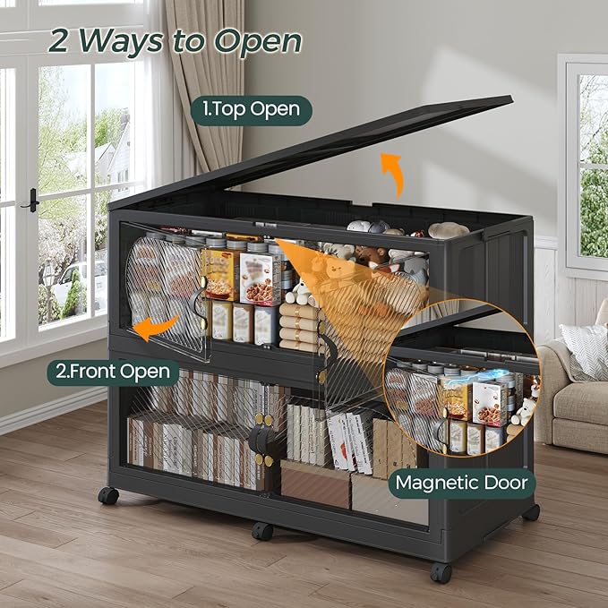 300GAL Plastic Storage Bins with Lid, 1200QT Extra Large Stackable Closet Organizers and Storage, Collapsible Storage Boxes with Wheels, Folding Cabinet for Home Kitchen Office, 5Pack Black
