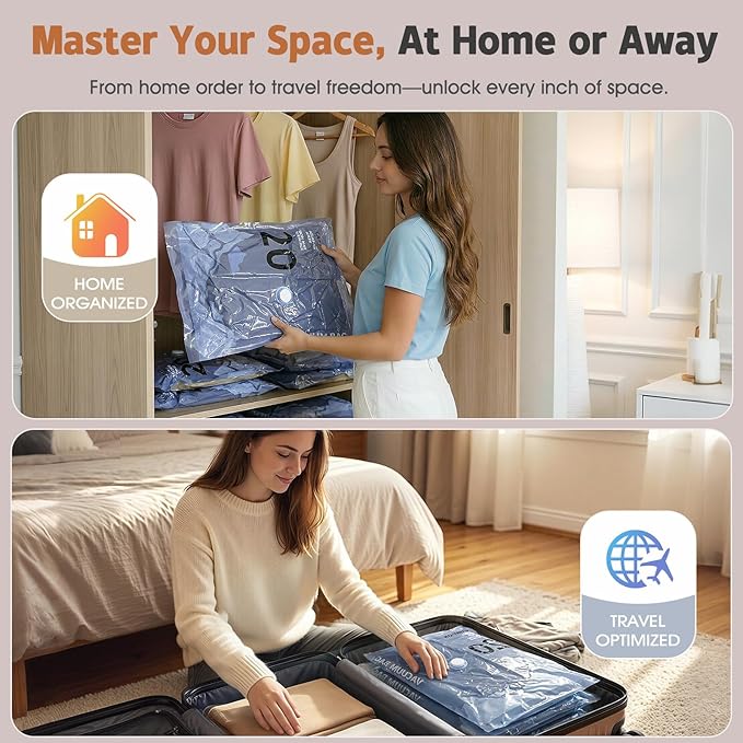 QcoQce Wireless Vacuum Storage Bags with Pump, 17-Pack (3 L/6 M/6 S/2 Bonus),Space Saving Bags for Travel, Moving & Home Organization,Compression Packing Cubes for Suitcase, Closet & Cruise Must Haves