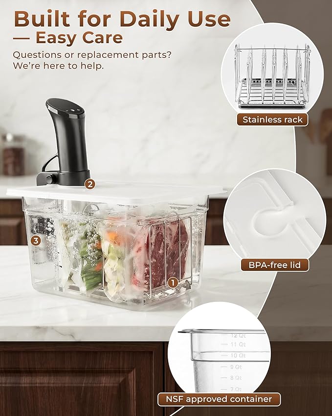 EVERIE 12 Quart Sous Vide Container with Collapsible Hinged Lid + Wobble-Free Stainless Steel Rack Divider— NSF Approved Container, BPA-Free Lid, Compatible with Anova and Instant Pot