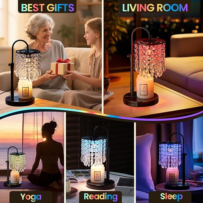 Candle Warmer Lamp with Timer Dimmer and 3 Bulbs, Lamp Candle Warmer with Marble Base,Wax Melt Warmer for Jar Candles, Birthday Gifts for Women Mom, House Warming Gifts New Home Decor (RGB-Black)