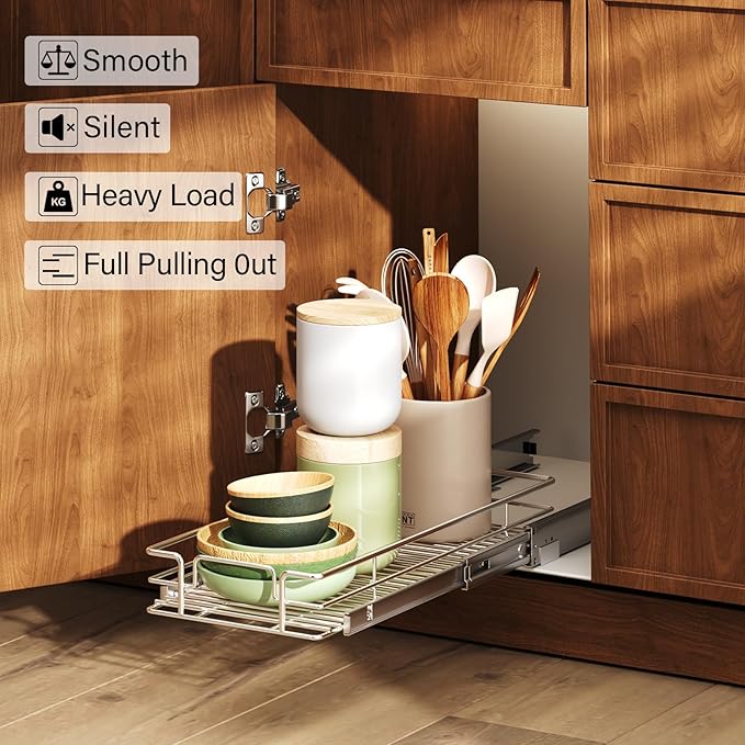 LOVMOR Pull Out Cabinet Organizer and Storage 7½" W x 21½" D, Slide Out Shelves for Kitchen Cabinets