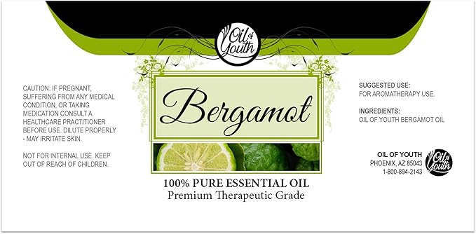 Oil of Youth Bergamot Essential Oil 4oz – Aromatherapy Oil for Diffusers