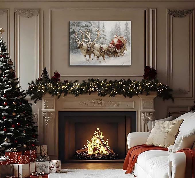 Paint by Number Kit for Adults & Kids, Christmas Santa Reindeer Sleigh 16x20 Inch, DIY Acrylic Painting Kit with Brushes & Paints, Holiday Art Craft for Home Decor Framed