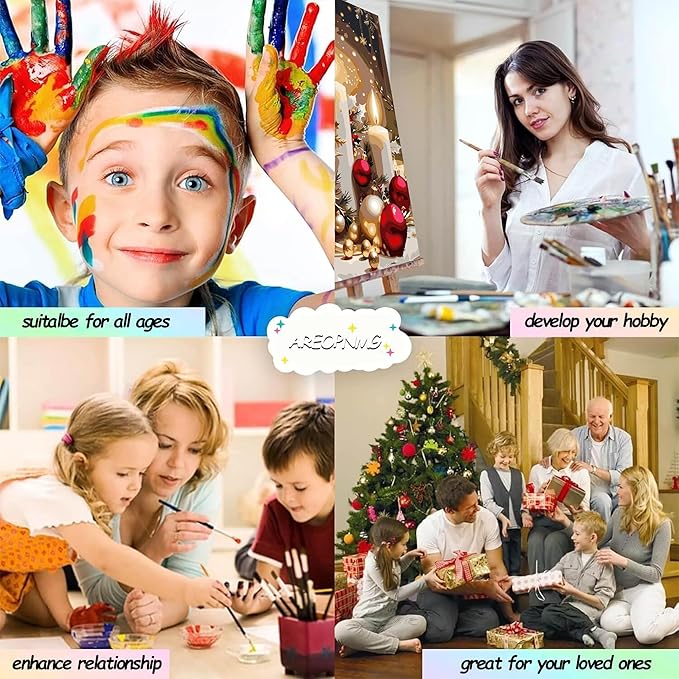 AREOPNMG Christmas Candles Paint by Numbers Kit for Adults Beginner DIY Winter Painting by Numbers Kits,with 3 Brushes and Acrylic Paint(Without Frame), Home Wall Decor 12 x 16 in
