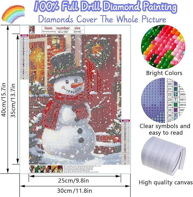 Accompany Wind 5D Christmas Diamond Painting Kits for Adults, Christmas Snowman Diamond Art Kits,Round Full Drill Dots Gem Crafts for Home Wall Decor Gifts 12x16 Inch