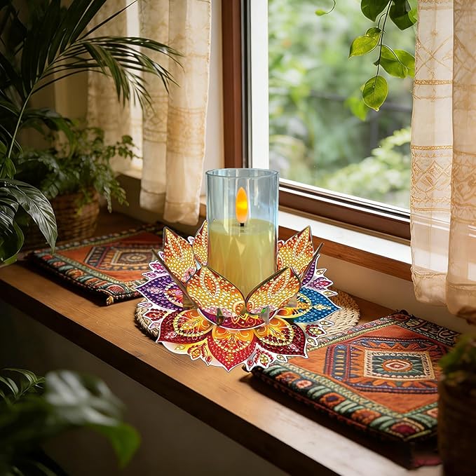 5D DIY Diamond Art Painting PVC Flower Candle Holders Tealight/Tea Light/Votive Candle Holder, for Table Centerpiece Home Décor Party Wedding Dinning-Flower-8