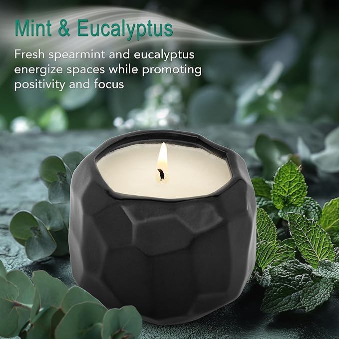 Hyggelight - The Growing Candle, Mint & Eucalyptus Scented, 13oz Ceramic Pot, Aromatherapy Candles, 100% Soy, Emma