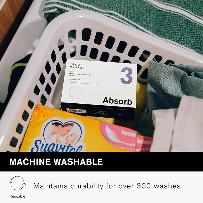 Jason Markk Microfiber Towel, 3 Pack, Shoe & Hat Cleaner Tool, Durable, Quick-Drying & Absorbent, Machine Washable, 12 x 12 Inches