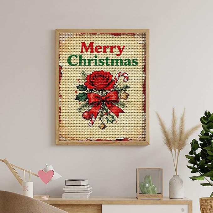 AIVKIEJK Diamond Painting Kits for Adults - Merry Christmas Santa, Holly & Vintage Painting DIY 5D Full Drill Diamond Dots Paintings with Diamonds Gem Art and Crafts Home Decor 16"x20"