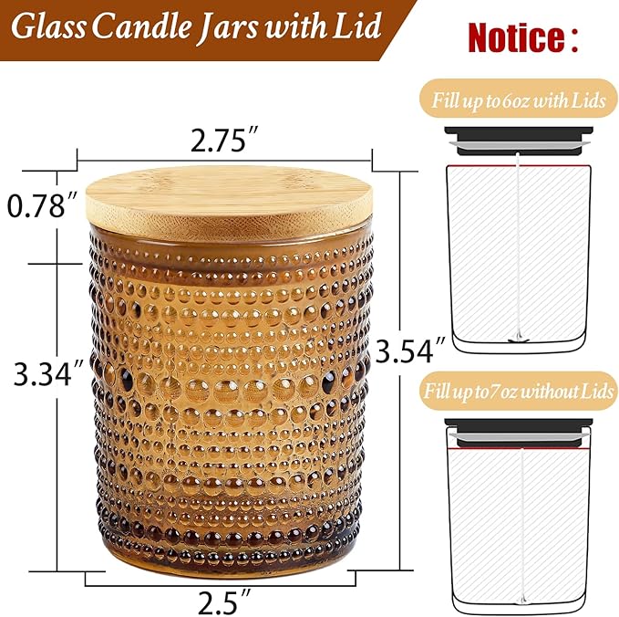 CONNOO 16pcs Pearl Candle Glass Jars with Natural Bamboo Lids, 7oz Thick Containers for Candle Making with Wicks & Stickers, Pearl Amber Jars for DIY Projects, Bulk Orders, Gifts & Home Décor