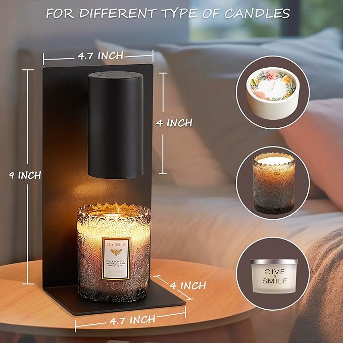 Black L-Shape Candle Warmer Lamp with Timer Dimmable, New Home Decor for Bedroom, Office, Modern Living Room, Christmas Birthday New Year Gift for Women Man