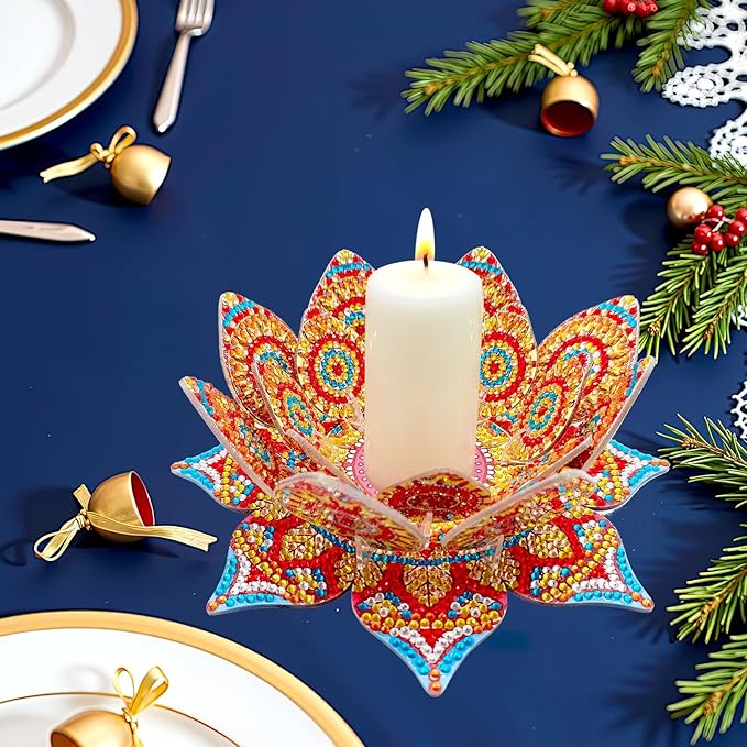 5D DIY Diamond Art Painting PVC Flower Candle Holders Tealight/Tea Light/Votive Candle Holder, for Table Centerpiece Home Décor Party Wedding Dinning-Flower05