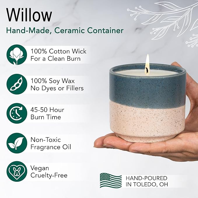 Hyggelight - The Growing Candle, Sandalwood & Vanilla Scented, 8.5oz Ceramic Pot, Aromatherapy Candles for Home, 100% Soy, Willow