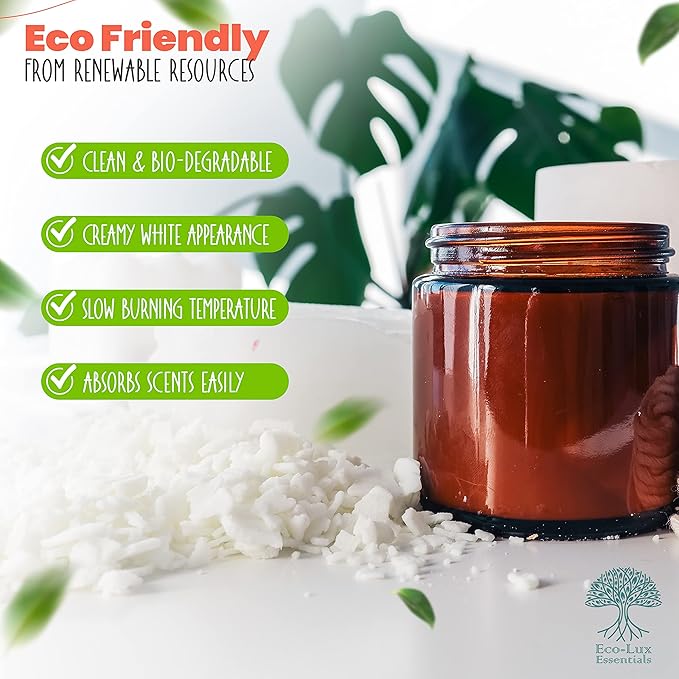Eco-Lux Essentials 4.4lbs Premium Eco Soy Wax, White, Vegan Cruelty Free, Candle Making from Organic Farm 100% Natural SOYA Wax (4.4, Pounds)