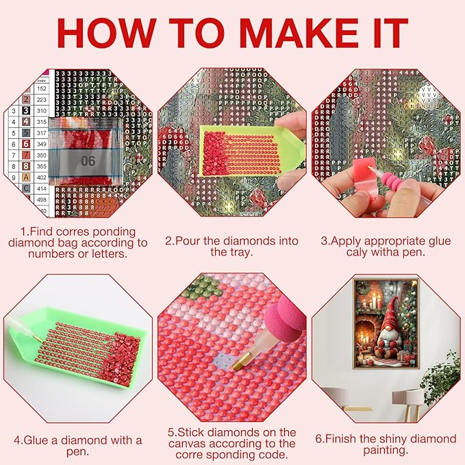 MEIYUDA Christmas Diamond Painting Kits for Adults, 5D Christmas Gnome Diamond Art Kits for Adult Beginners, Vintage DIY Full Diamond Art Painting Kit for Home Wall Decor Gift 12x16inch