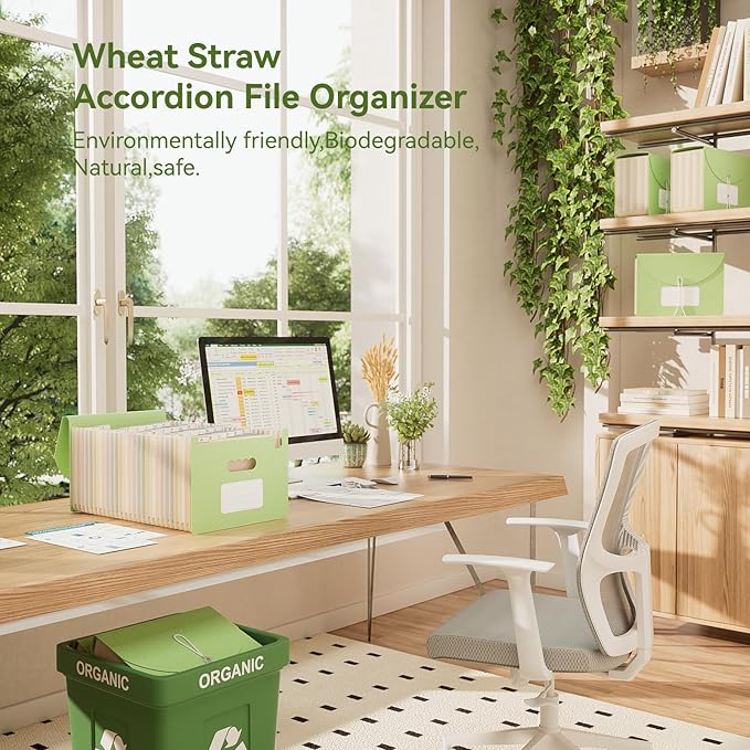 EcoStash Accordion File Organizer, 26 Pockets Wheat Straw Expanding File Folder, Monthly Bill Receipt Organizer, A-Z Tabs, 100% BPA Free, Return to Nature, Healthy Living, Letter/A4 Size - Mint Green