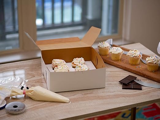 Southern Champion Tray 0905 Premium Clay Coated Kraft Paperboard White Non-Window Lock Corner Bakery Box, 6" Length x 6" Width x 3" Height (Case of 250)