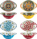 Henten Home Ceramic Salad Bowls Set, 19 oz Porcelain Soup Bowl Set of 4, Colorful Serving Bowls with Handle for Dinner, Pasta, Oatmeal, Bohemian Style, Microwave & Dishwasher Safe