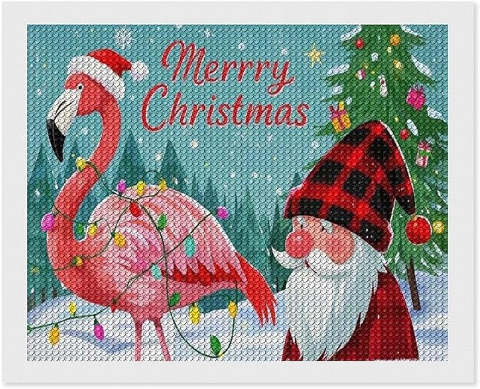 AIVKIEJK Diamond Painting Kits for Adults - Festive Flamingo Christmas Santa Hat Painting DIY 5D Full Drill Diamond Dots Paintings with Diamonds Gem Art and Crafts Home Decor 16"x20"