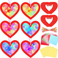 Qyeahkj 36 Set Valentine's Day Suncatchers Craft for Kids DIY Heart Window Tissue Paper Crafts Kit Red Heart Hanging Decor for Valentine School School Home Activity Art Project Party Favor Gift