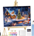 MOGTAA Christmas Paint by Numbers Kit for Adults Beginners with Frame, Winter Adult Paint by Number Kits on Canvas with Easel, Easy DIY Snowman Oil Painting Kits for Home Decor, 8x12in