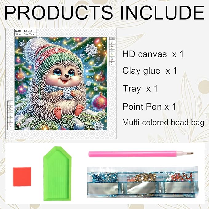 antor Christmas Diamond Painting Kit, 5D Special Shape Diamond Art for Adults, Cute Hedgehog on Christmas Tree DIY Crystal Rhinestones Diamond Painting, Holiday Wall Decor, Winter Home Decoration