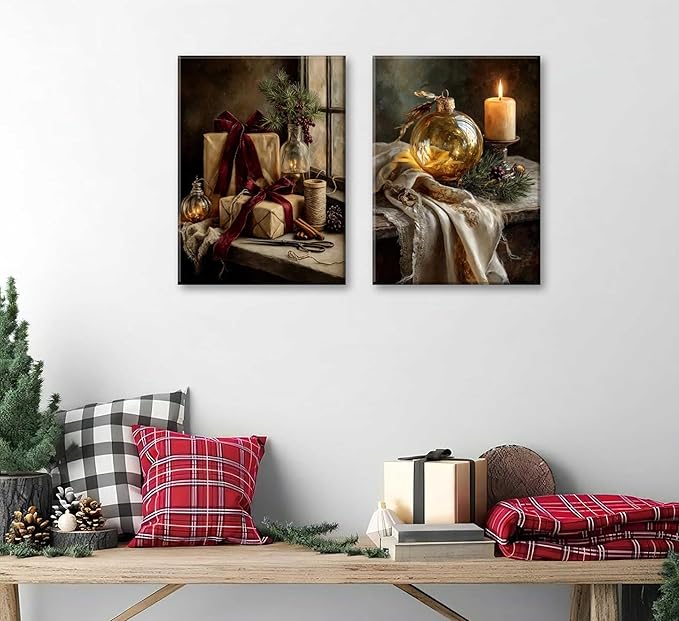 Paint by Number Kit for Adults & Kids, 2 Pack Christmas Still Life Scenes 16x20 Inch Framed, DIY Acrylic Painting Kit with Brushes & Paints, Festive Home Art Decor