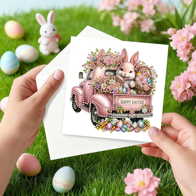 DoxQcs 5D Diamond Art Painting Greeting Cards Kit, DIY Cards for Blessings Congratulations Gifts, Greeting Card Set for Birthday Thanksgiving Day Christmas Halloween-Easter Truck
